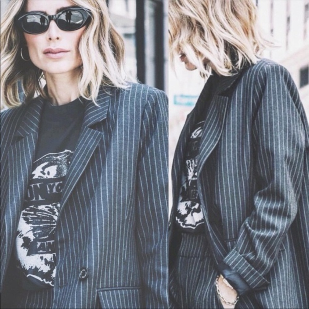 NWT Anine Bing Becky Pinstriped Single-Button Blazer - Picture 1 of 6